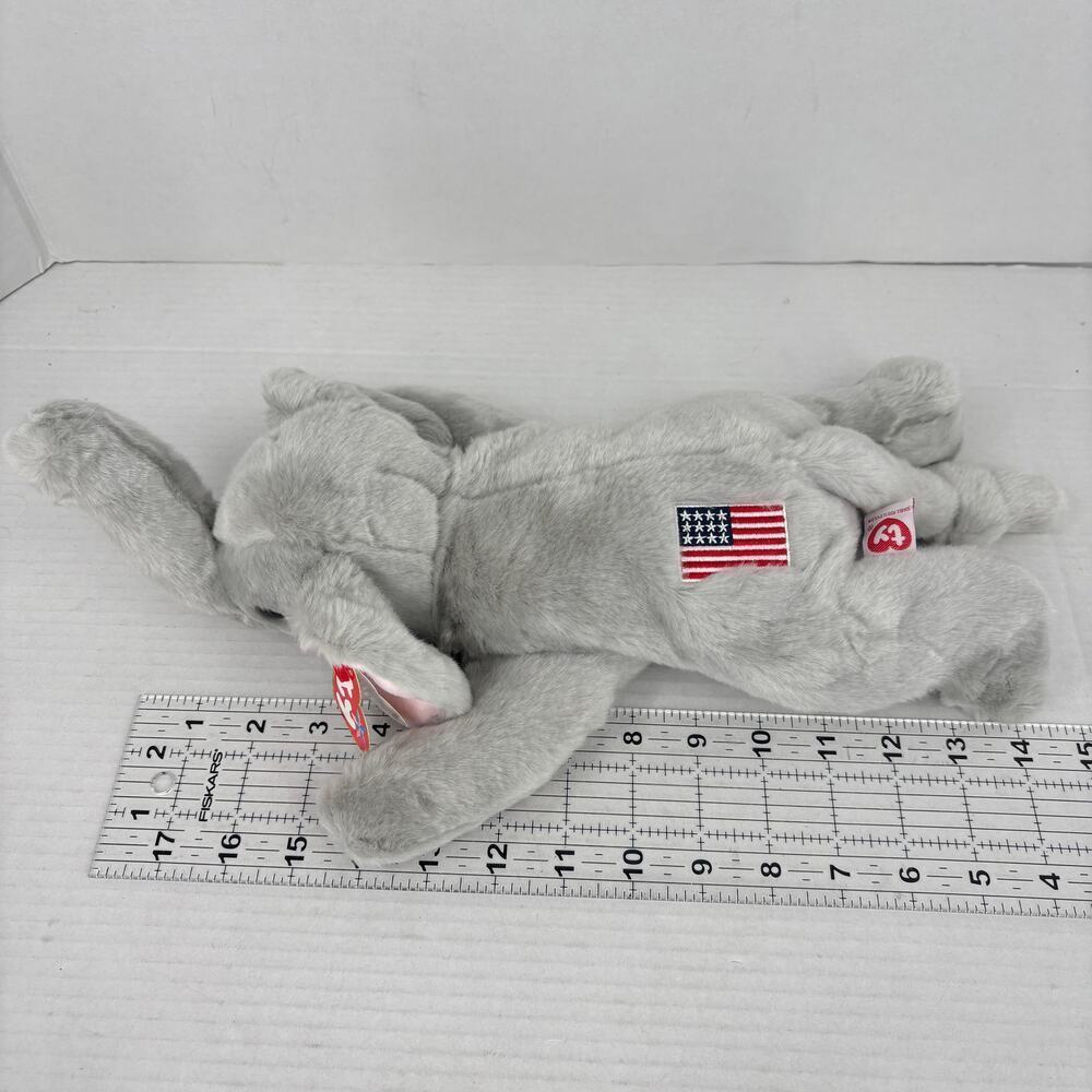 Ty‎ Beanie Buddies Righty Gray Elephant Plush American Flag Vintage 2000 14 Inch - Picture 11 of 11